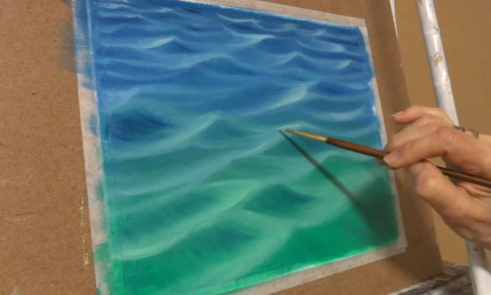青色系 斬ら 波と空の風景 絵画海