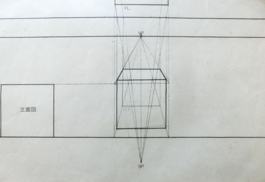 鉛筆デッサン円柱の描き方　１点透視図
