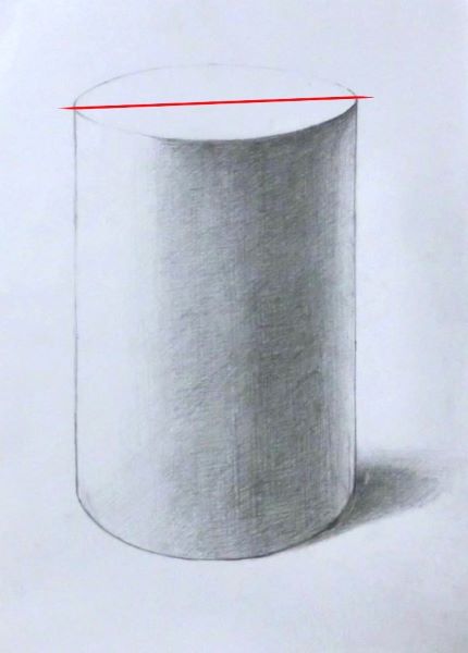 【鉛筆デッサン 円柱の描き方】失敗しやすいポイント５つ　円柱の長径が右上がりになっている例