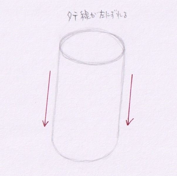 【鉛筆デッサン 円柱の描き方】失敗しやすいポイント５つ　円柱の縦線が左に流れている