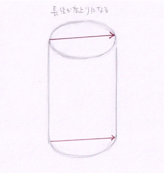 【鉛筆デッサン 円柱の描き方】失敗しやすいポイント５つ　円柱の長径が右上がりになっている