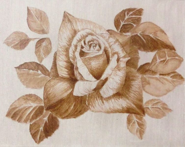オンライン絵画教室　油絵　花（バラ）描き方　カマイユ技法