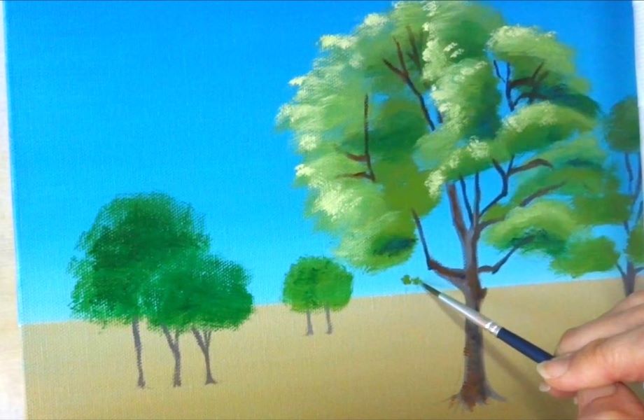 オンライン絵画教室　油絵　木の描き方